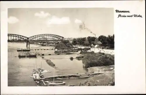 Foto Ak Warszawa Warschau Polen, Flusspartie, Brücke, Anlegestelle