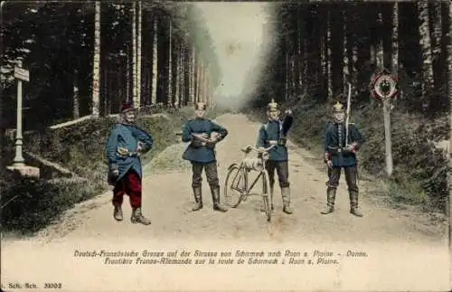 Ak Schirmeck Alsace Bas Rhin, Deutsch-Französische Grenze auf dem Weg nach Raon sur Plaine