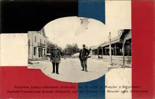 Ak Schlucht Grenze Vosges, Route de Munster à Gérardmer, Deutsch-Französische Grenze mit Zollbeamten