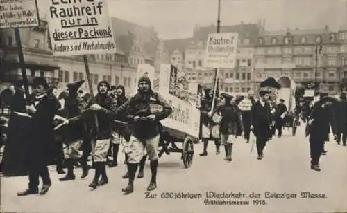 Ak Leipzig in Sachsen, Frühjahrsmesse 1918, Festzug, Reklame Rauhreif Christbaumschnee