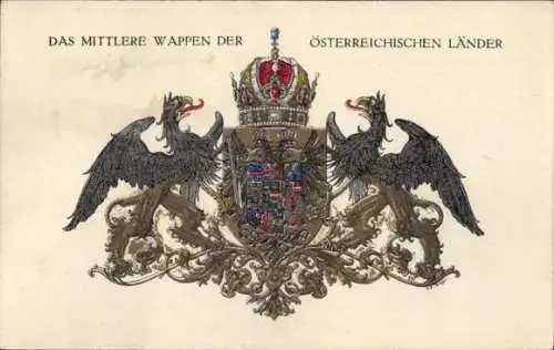 Wappen Ak Vereinigte Staaten von Groß Österreich, Mittleres Wappen, Greife