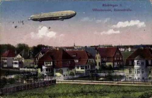 Ak Rüstringen Wilhelmshaven in Niedersachsen, Villenkolonie, Rosenstraße, Zeppelin
