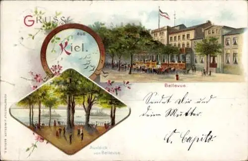 Litho Kiel Schleswig Holstein, Gasthaus Bellevue