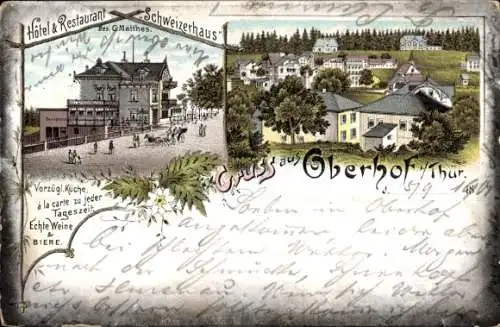 Litho Oberhof im Thüringer Wald, Hotel und Restaurant Schweizerhaus, Bes. G. Matthes