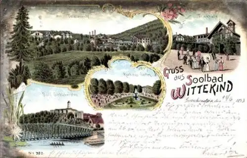 Litho Halle an der Saale, Solbad Wittekind, Burg Giebichenstein, Kurhaus Garten, Trinkhalle