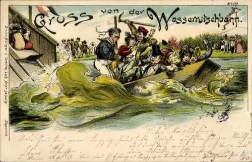 Künstler Litho Gruß von der Wasserrutschbahn, Fahrgeschäft