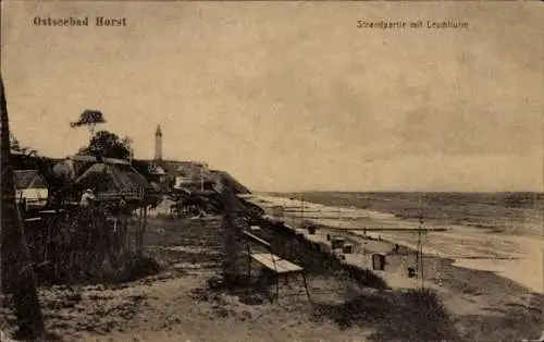 Ak Niechorze Ostseebad Horst Pommern, Strand, Leuchtturm