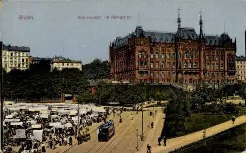 Ak Szczecin Stettin Pommern, Rathausplatz, Ratsgarten