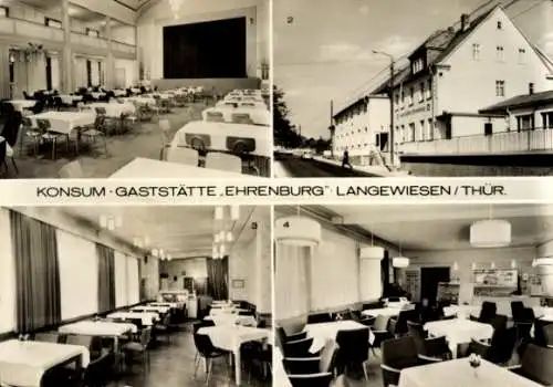 Ak Langewiesen Ilmenau am Thüringer Wald, Konsum-Gaststätte Ehrenburg, Saal, Café