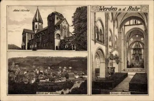 Ak Werden Essen im Ruhrgebiet, Abtei-Kirche, Innenansicht, Ortsansicht