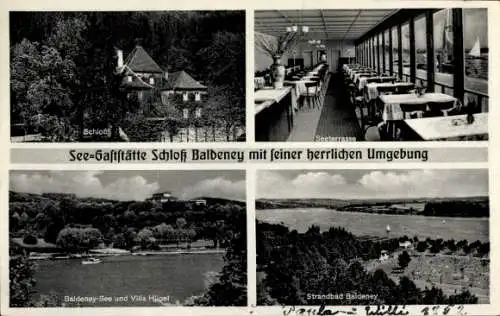 Ak Bredeney Essen im Ruhrgebiet, Villa Hügel, Gaststätte Schloss Baldeney, Strandbad