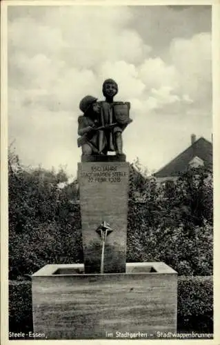 Ak Steele Essen im Ruhrgebiet, Stadtgarten, Stadtwappenbrunnen