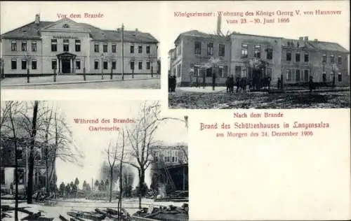 Ak Bad Langensalza in Thüringen, Schützenhaus, vor, während und nach dem Brand 1906