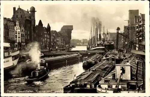 Ak Gdańsk Danzig, Innenhafen, Krantor, Speicherinsel