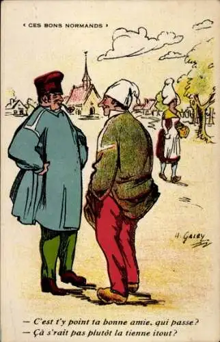 Künstler Ak Normandie, Personen in Trachten