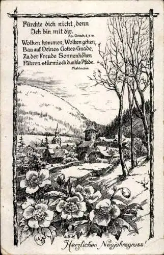 Ak Glückwunsch Neujahr, Ap. Gesch. 5, 9-10, Fürchte dich nicht, Winterlandschaft