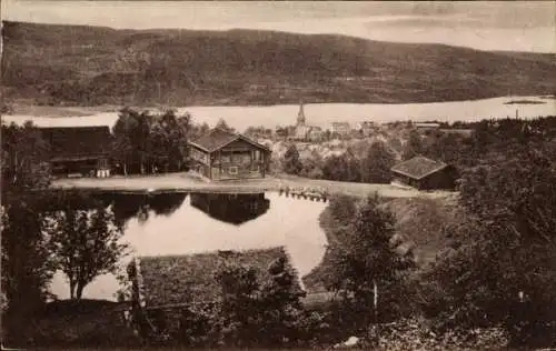 Ak Lillehammer Norwegen, Teilansicht, Häuser am See