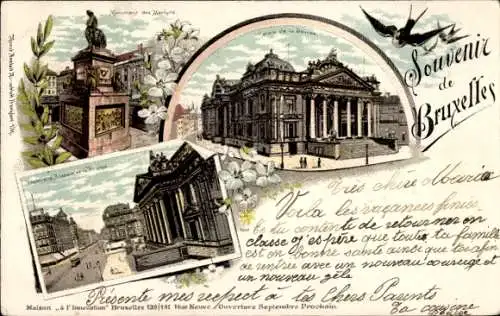 Litho Brüssel Brüssel, Märtyrerdenkmal, Boulevard Anspach und Börse, Palais de la Bourse