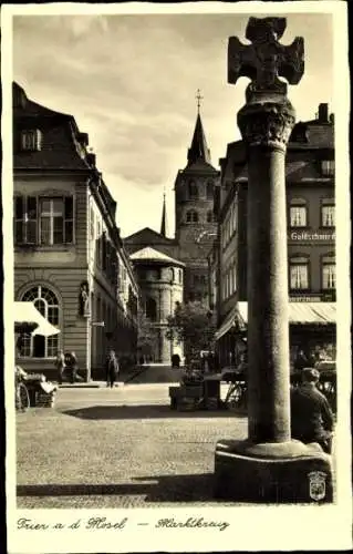 Ak Trier an der Mosel, Marktkreuz, Goldschmied, Kirche