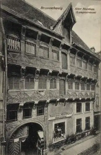 Ak Braunschweig in Niedersachsen, alter Holzbau, Langestraße, Holzwaren