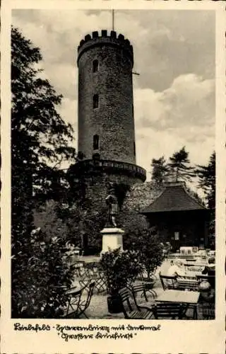 Ak Bielefeld, Sparrenberg, Sparrenburg, Denkmal Großer Kurfürst, Terrasse, Stühle, Tische