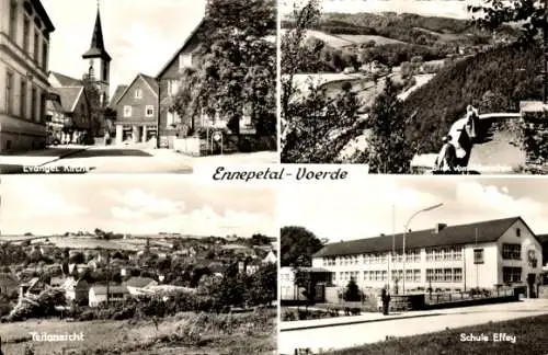 Ak Voerde Ennepetal im Ruhrgebiet, evangelische Kirche, Blick vom Hohenstein, Schule Effey