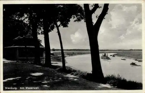 Ak Nienburg Weser, am Weserwall, Dampfer, Pavillon