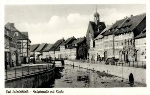 Ak Bad Salzdetfurth in Niedersachsen, Hauptstraße, Kirche, Gewässer, Brücke