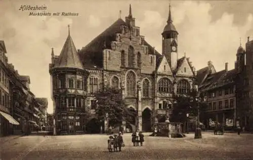 Ak Hildesheim in Niedersachsen, Marktplatz, Rathaus, Brunnen