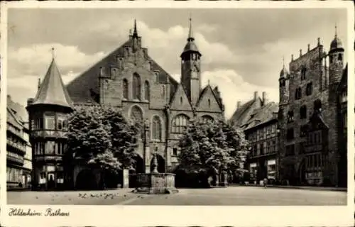 Ak Hildesheim in Niedersachsen, Rathaus, Brunnen