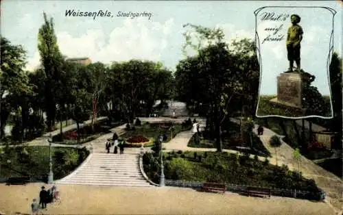 Ak Weißenfels, Stadtgarten, Treppe, Denkmal