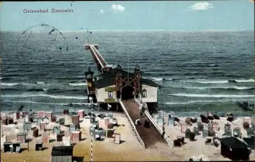 Ak Ostseebad Zinnowitz auf Usedom, Teilansicht, Strand