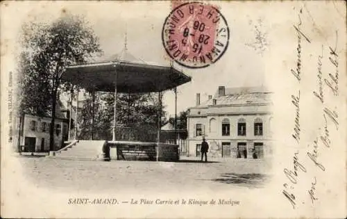 Ak Saint Amand Montrond Cher, La Place Carree, le Kiosque de Musique