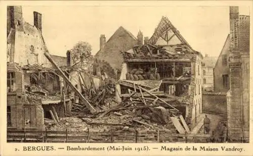 Ak Bergues Nord, Bombardement Mai-Juin 1915, Magasin de la Maison Vandroy, Kriegszerstörungen, 1. WK