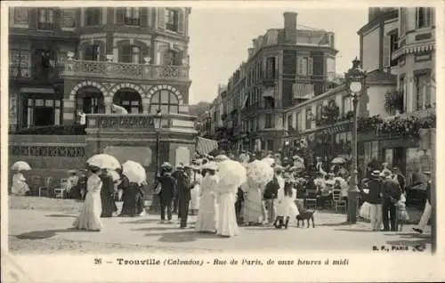 Ak Trouville Calvados, Rue de Paris, von 1 Uhr morgens bis 12 Uhr