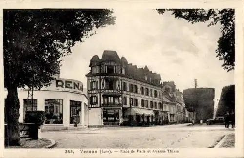 Ak Vernon Eure, Place de Paris, Avenue Thiers