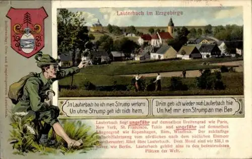 Wappen Ak Lauterbach Marienberg im Erzgebirge, Teilansicht, Verlorener Strumpf