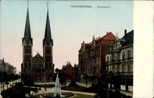 Golden Windows Leuchtfenster Ak Gelsenkirchen im Ruhrgebiet, Moltkeplatz, Kirche
