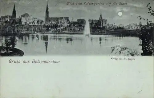 Mondschein Ak Gelsenkirchen im Ruhrgebiet, Teilansicht, Blick vom Kaisergarten