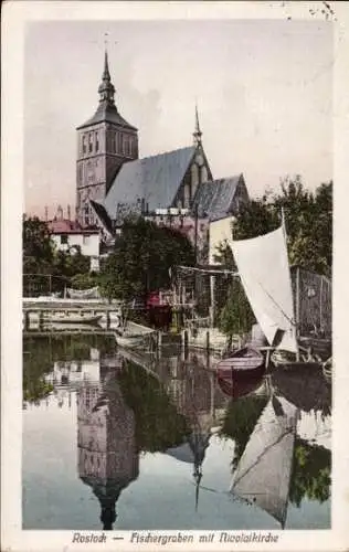 Ak Hansestadt Rostock, Fischergraben, Nicolaikirche