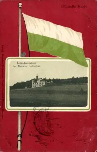 Passepartout Ak Meerane in Sachsen, Ferien Kolonieheim der Meeraner Fechtschule, Fahne