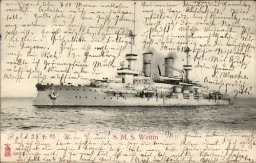 Ak Deutsches Kriegsschiff, S.M.S. Wettin, Kaiserliche Marine