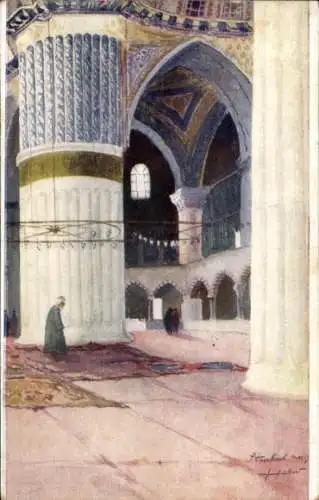 Künstler Ak Douillard, Konstantinopel Istanbul Türkei, Sultan Ahmed Moschee, Innenansicht