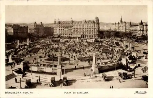 Ak Barcelona Katalonien Spanien, Plaza de Catalunya