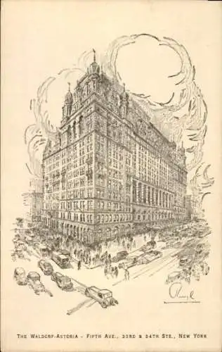 Künstler Ak New York City USA, Waldorf-Astoria, Fifth Avenue