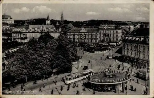 Ak Graz Steiermark, Jakominiplatz, Straßenbahn