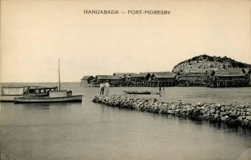 Ak Hanuabada Papua Neuguinea, Port Moresby, Küstenpartie, Boote, Pfahlbauten über dem Wasser