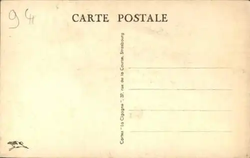 Künstler Ak Hansi, Mädchen in Elsässer Volkstracht, Schirm, Puppe