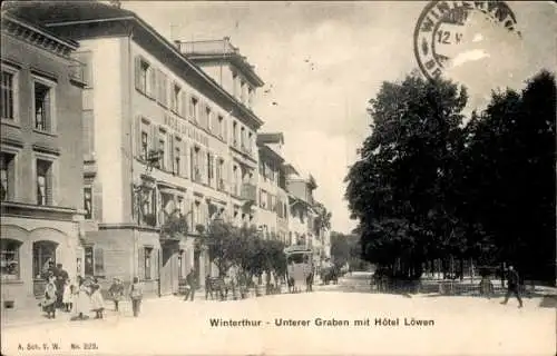 Ak Winterthur Kt. Zürich Schweiz, Unterer Graben, Hotel Löwen