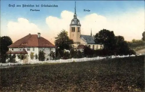 Ak Börnichen in Sachsen, Pfarrhaus und Kirche